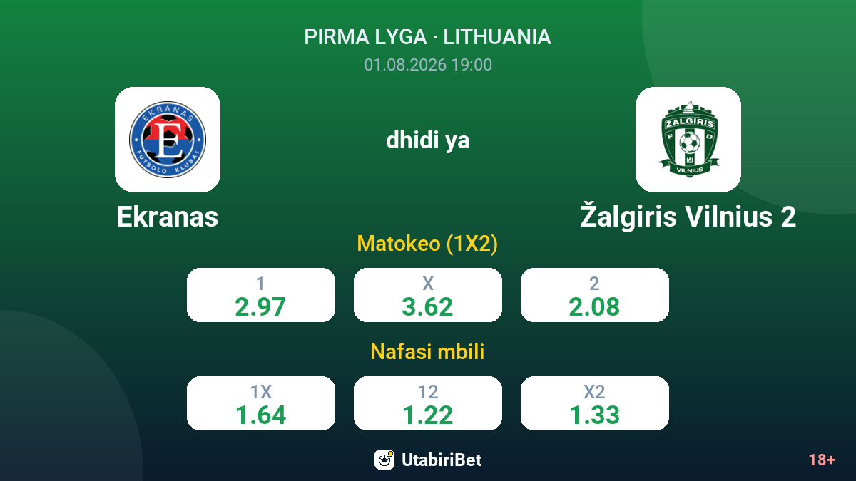Ekranas dhidi ya Žalgiris Vilnius 2 — odds