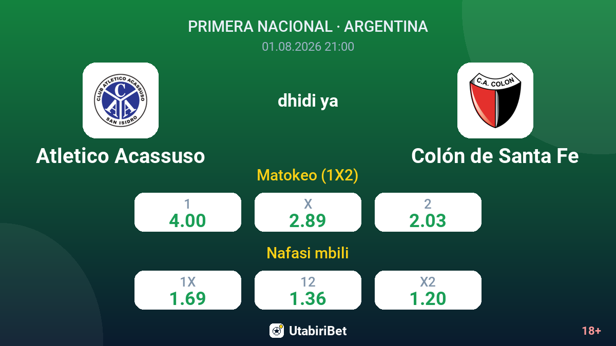 Atletico Acassuso dhidi ya Colón de Santa Fe — odds