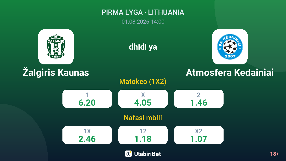 Žalgiris Kaunas dhidi ya Atmosfera Kedainiai — odds
