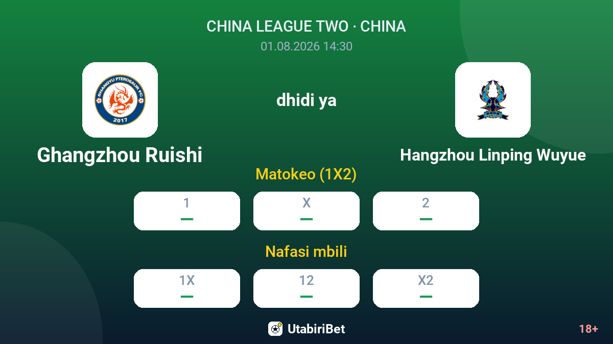 Ghangzhou Ruishi dhidi ya Hangzhou Linping Wuyue — odds