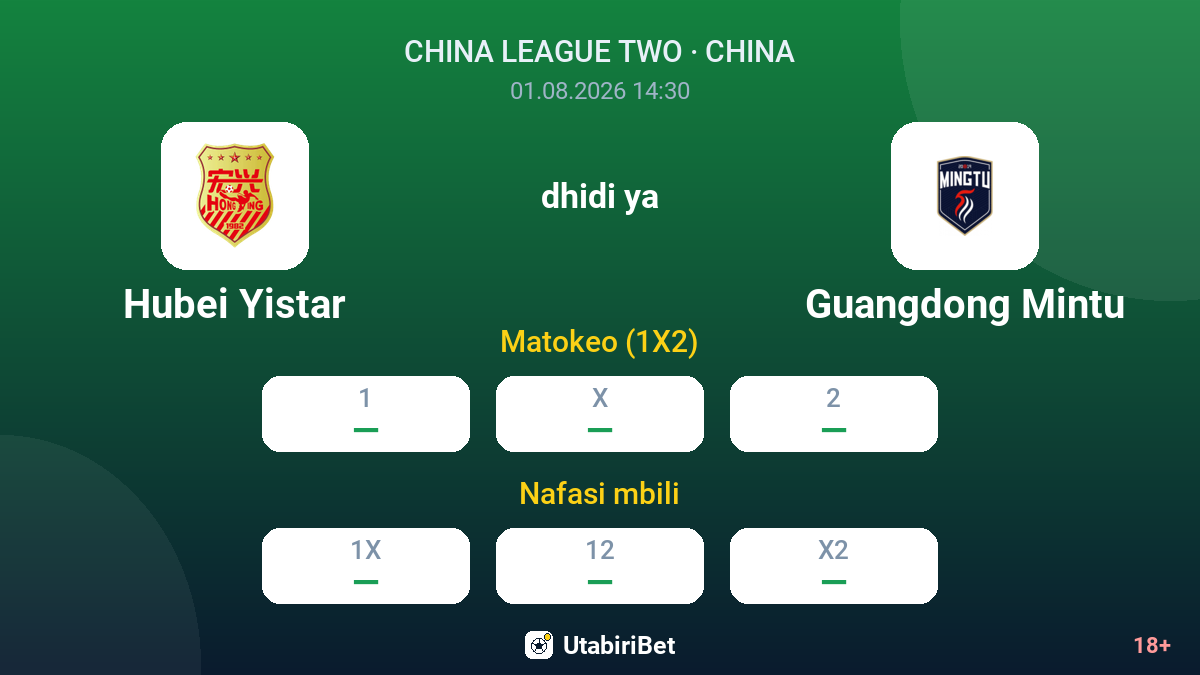 Hubei Yistar dhidi ya Guangdong Mintu — odds