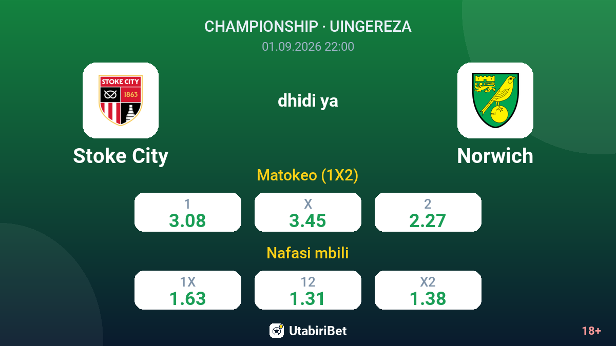Stoke City vs Norwich — odds