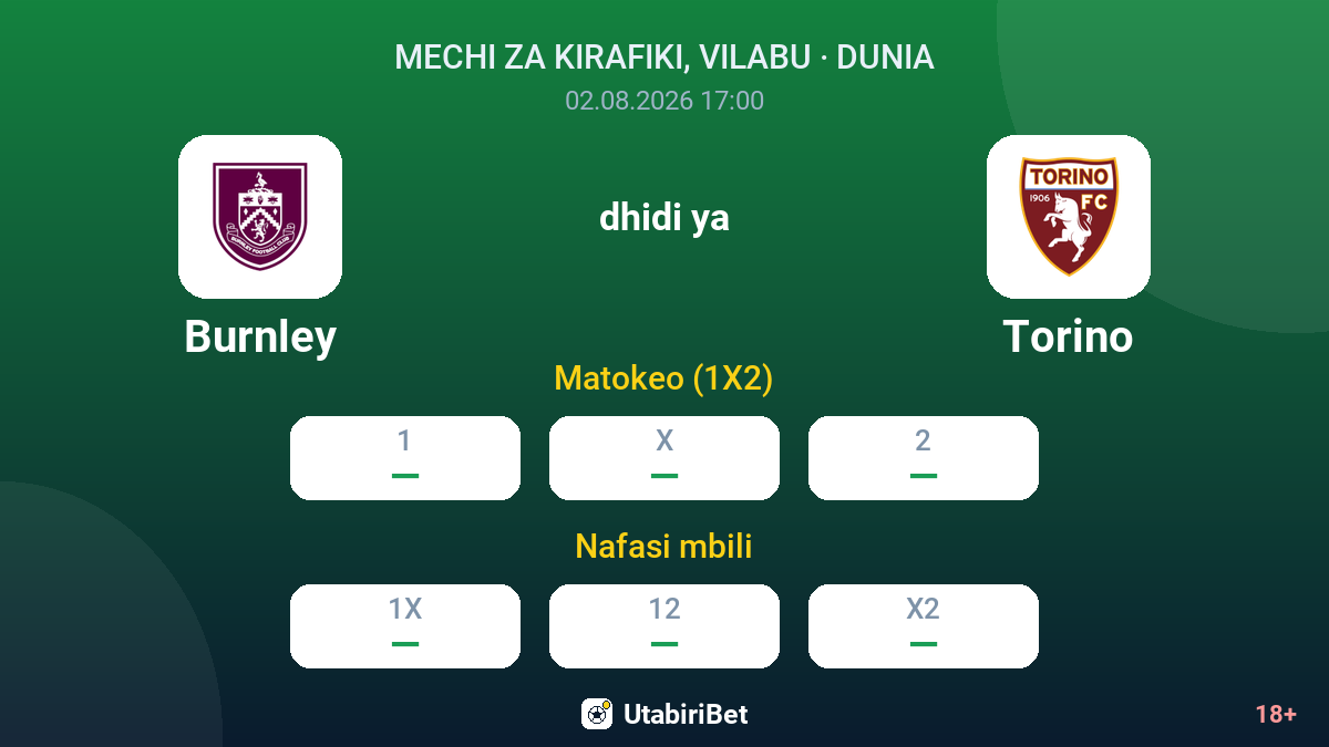 Burnley dhidi ya Torino — odds