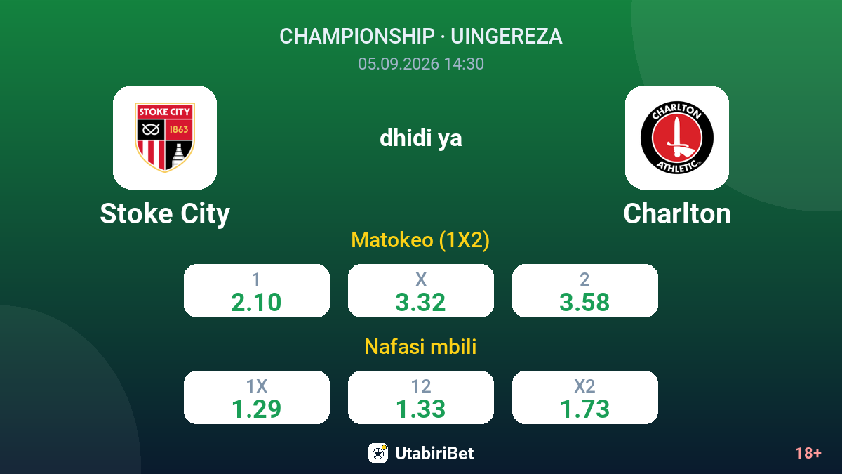 Stoke City vs Charlton — odds