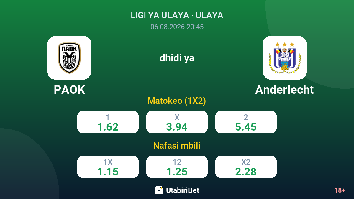 PAOK dhidi ya Anderlecht — odds