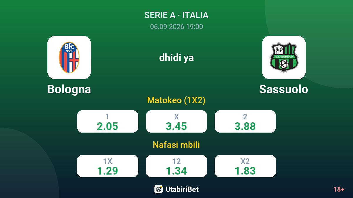 Bologna vs Sassuolo — odds