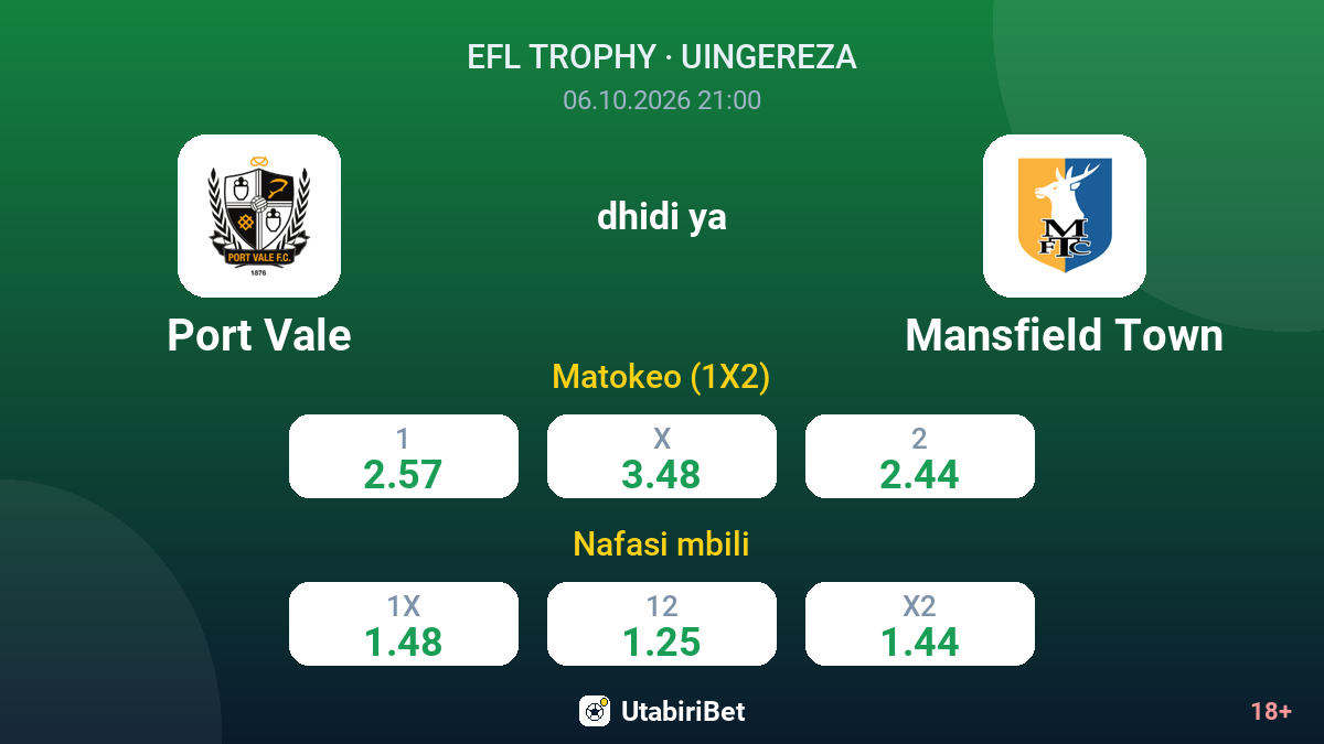 Port Vale vs Mansfield Town — odds