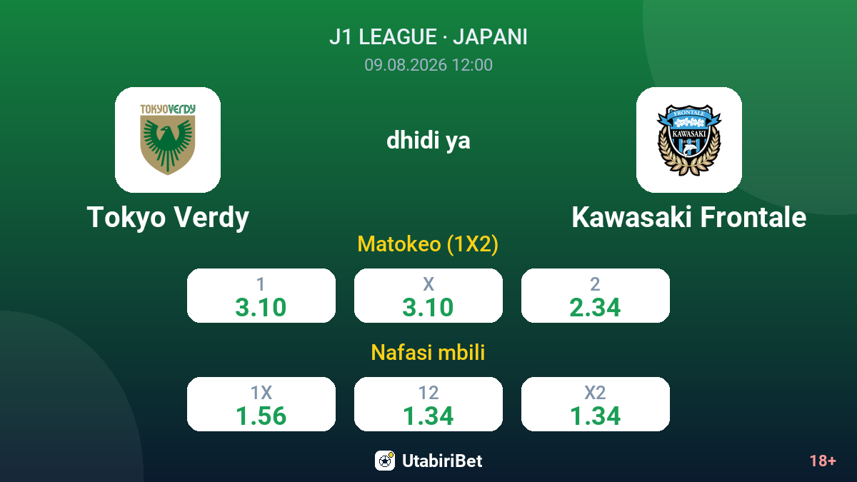 Tokyo Verdy vs Kawasaki Frontale — odds