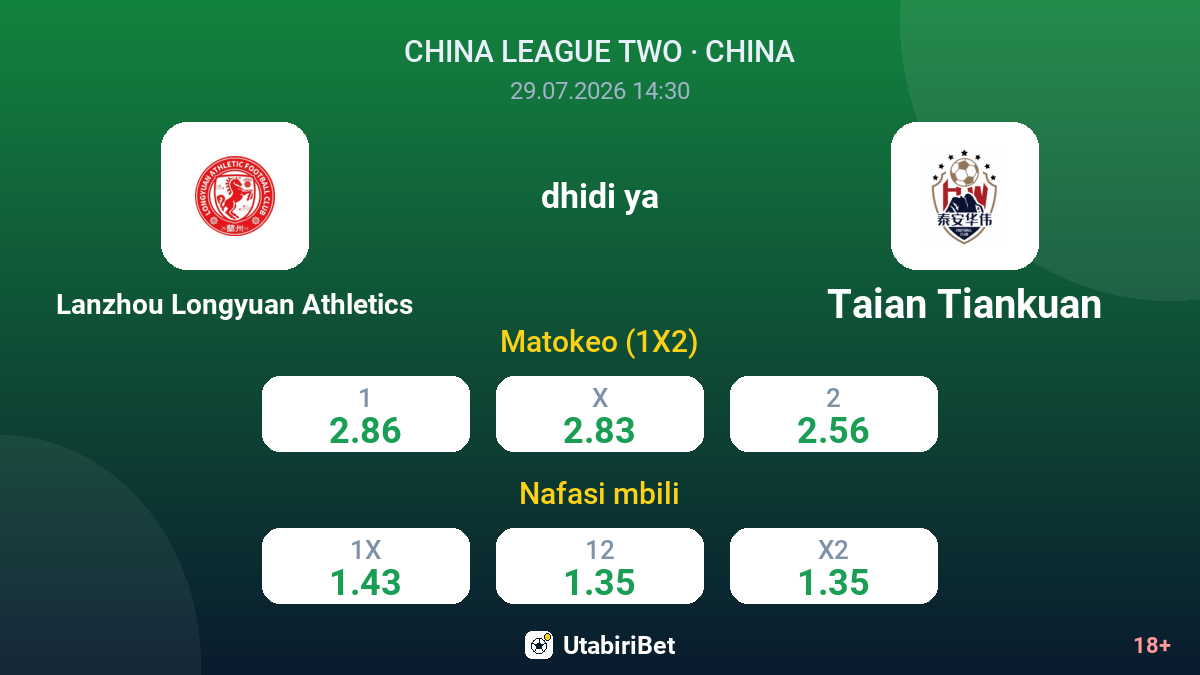 Lanzhou Longyuan Athletics dhidi ya Taian Tiankuan — odds