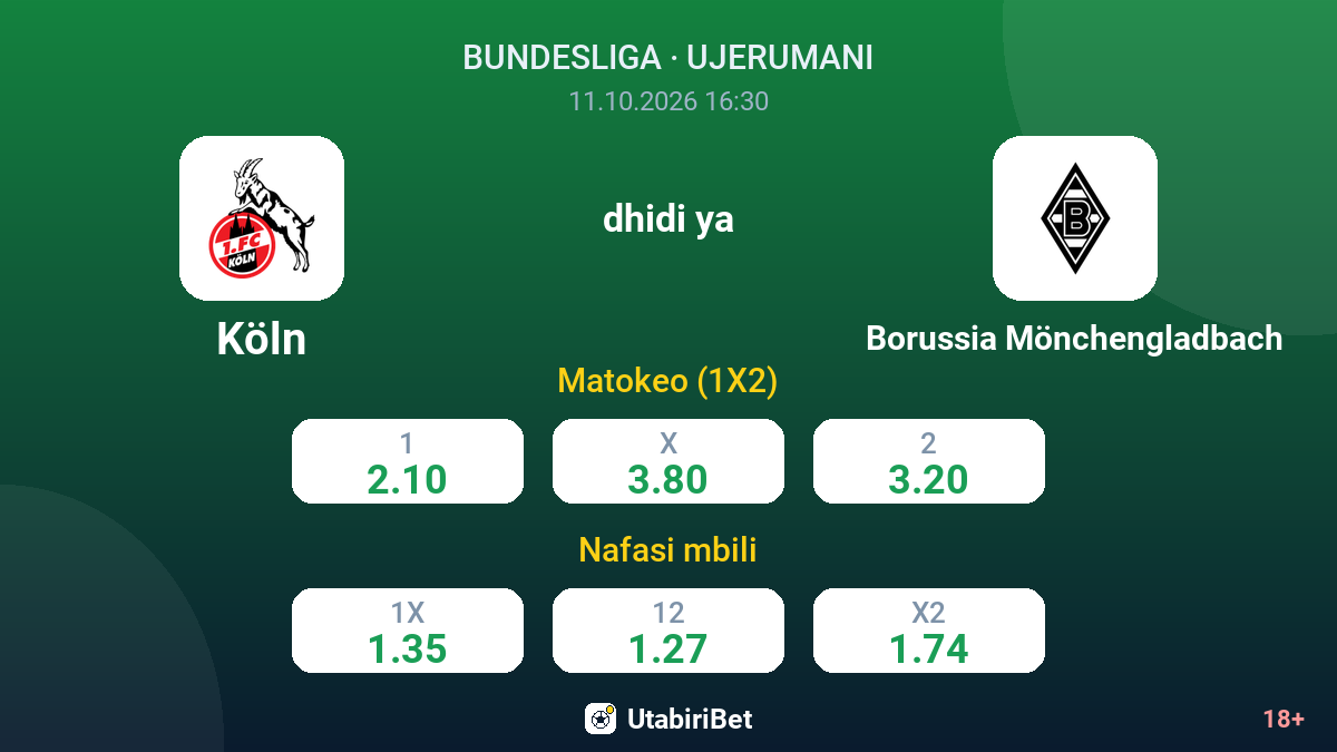 Köln vs Borussia Mönchengladbach — odds