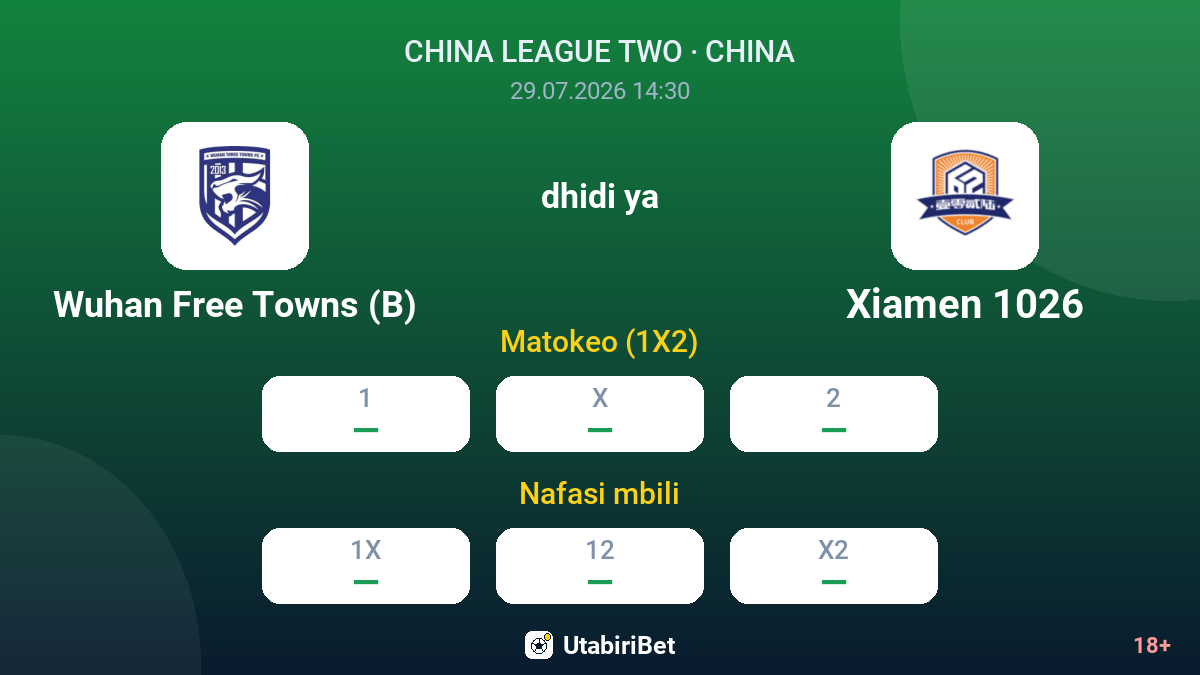 Wuhan Free Towns (B) dhidi ya Xiamen 1026 — odds