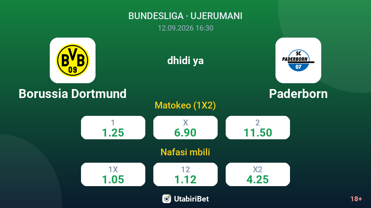 Borussia Dortmund vs Paderborn — odds