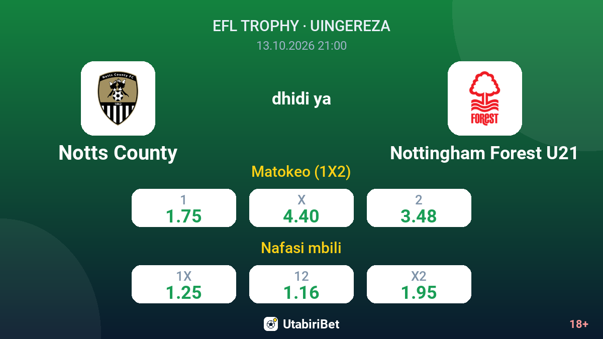 Notts County vs Nottingham Forest U21 — odds