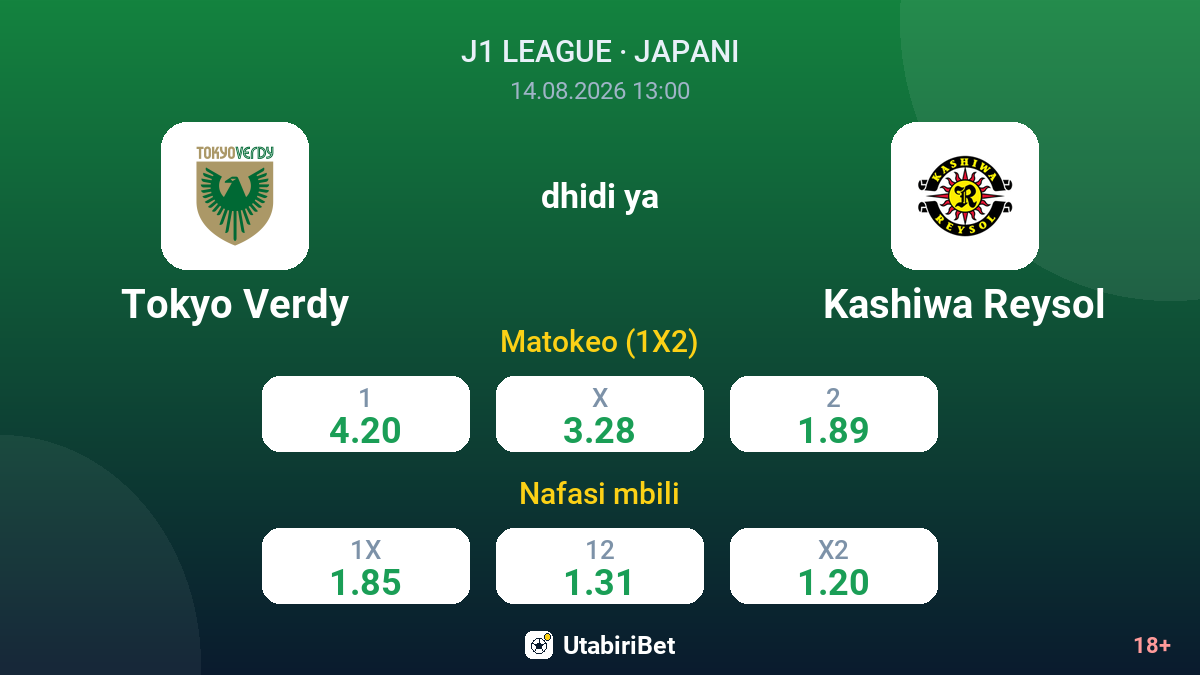 Tokyo Verdy vs Kashiwa Reysol — odds