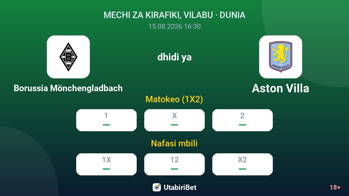 Borussia Mönchengladbach vs Aston Villa — odds
