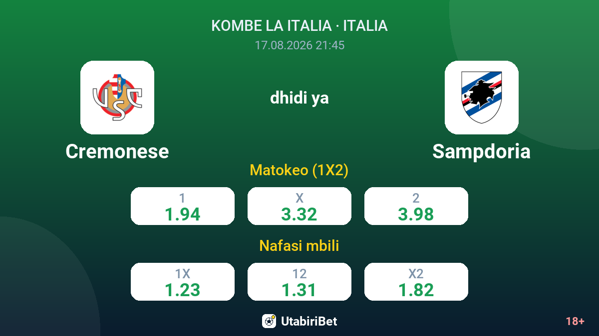Cremonese vs Sampdoria — odds