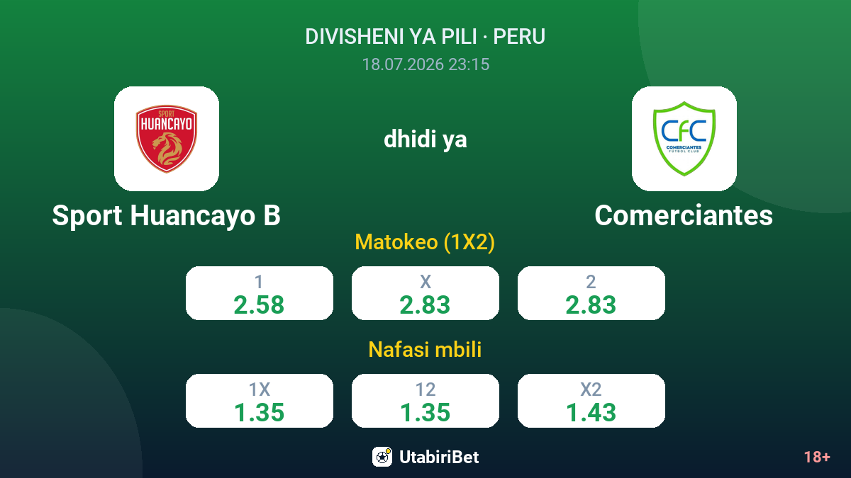 Sport Huancayo B dhidi ya Comerciantes — odds