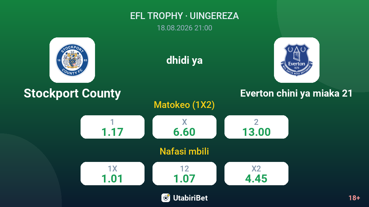 Stockport County vs Everton chini ya miaka 21 — odds