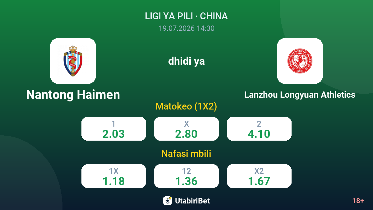 Nantong Haimen dhidi ya Lanzhou Longyuan Athletics — odds