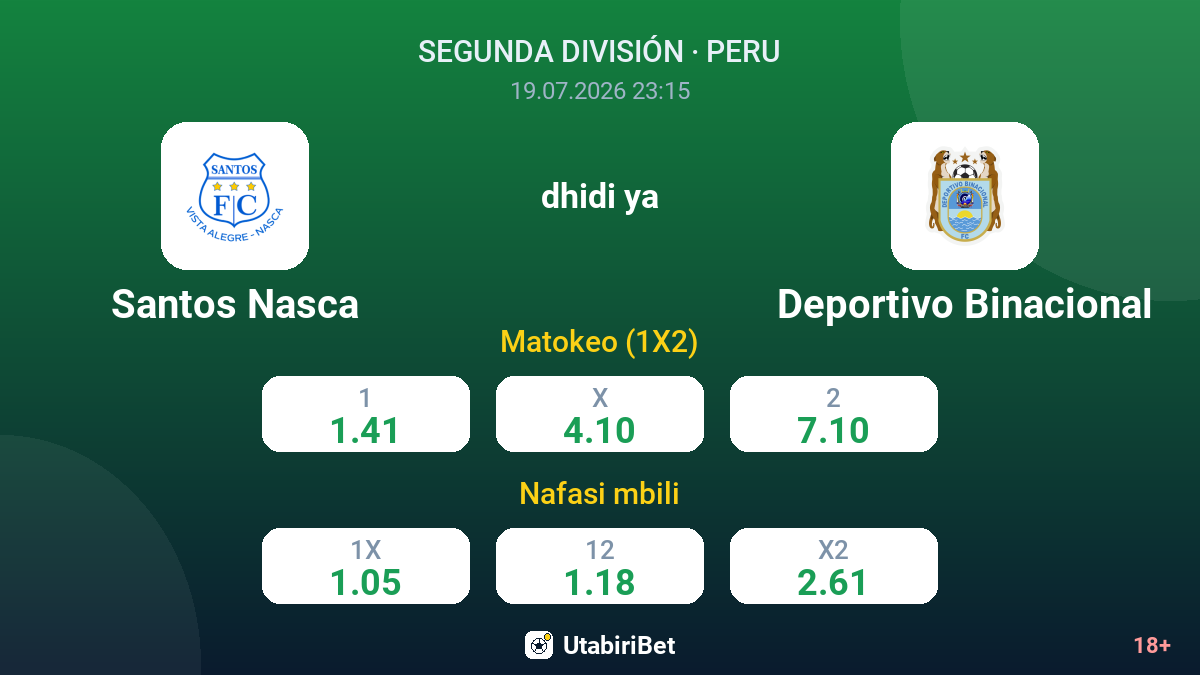 Santos Nasca dhidi ya Deportivo Binacional — odds