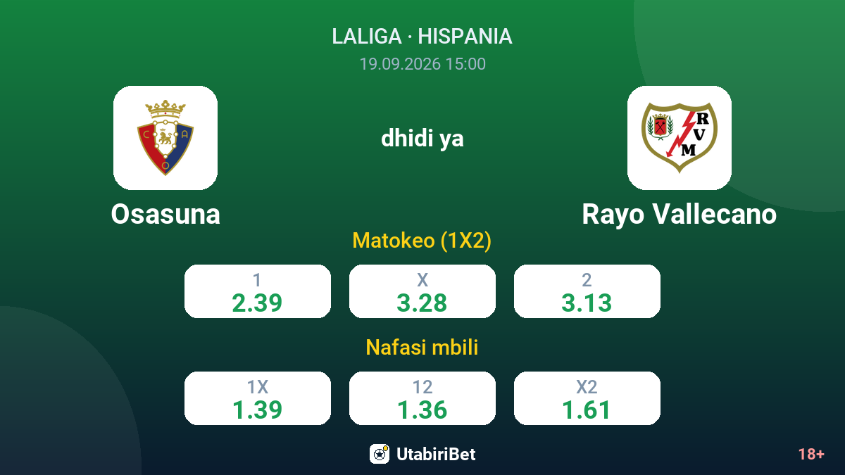 Osasuna vs Rayo Vallecano — odds