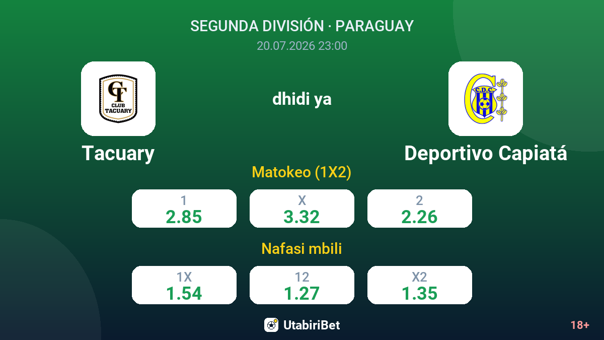 Tacuary dhidi ya Deportivo Capiatá — odds