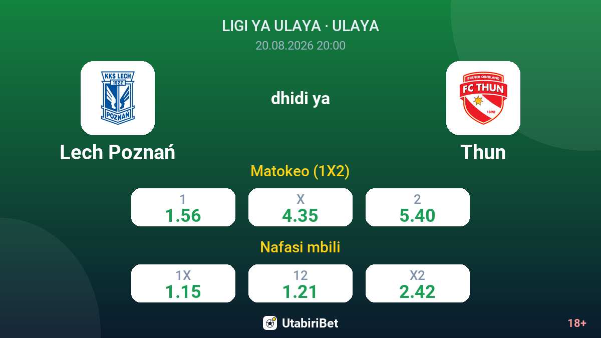 Lech Poznań vs Thun — odds