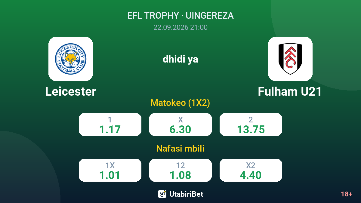 Leicester vs Fulham U21 — odds