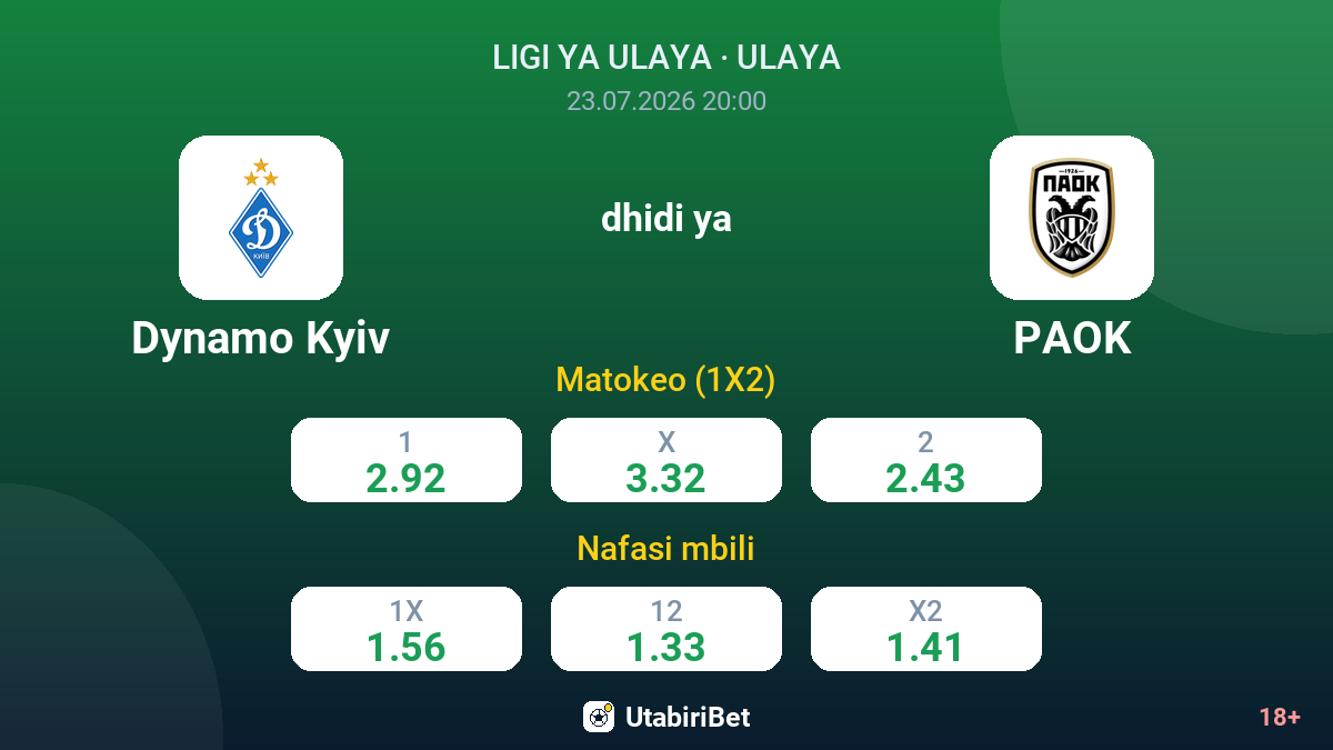 Dynamo Kyiv dhidi ya PAOK — odds