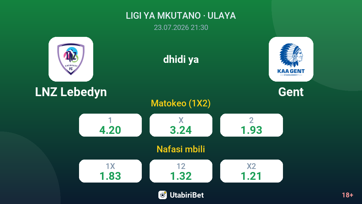 LNZ Lebedyn dhidi ya Gent — odds