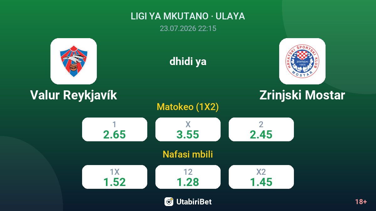 Valur Reykjavík dhidi ya Zrinjski Mostar — odds