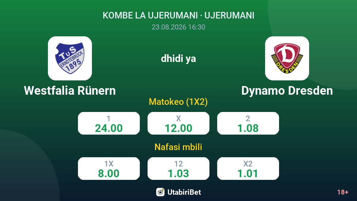 Westfalia Rünern vs Dynamo Dresden — odds