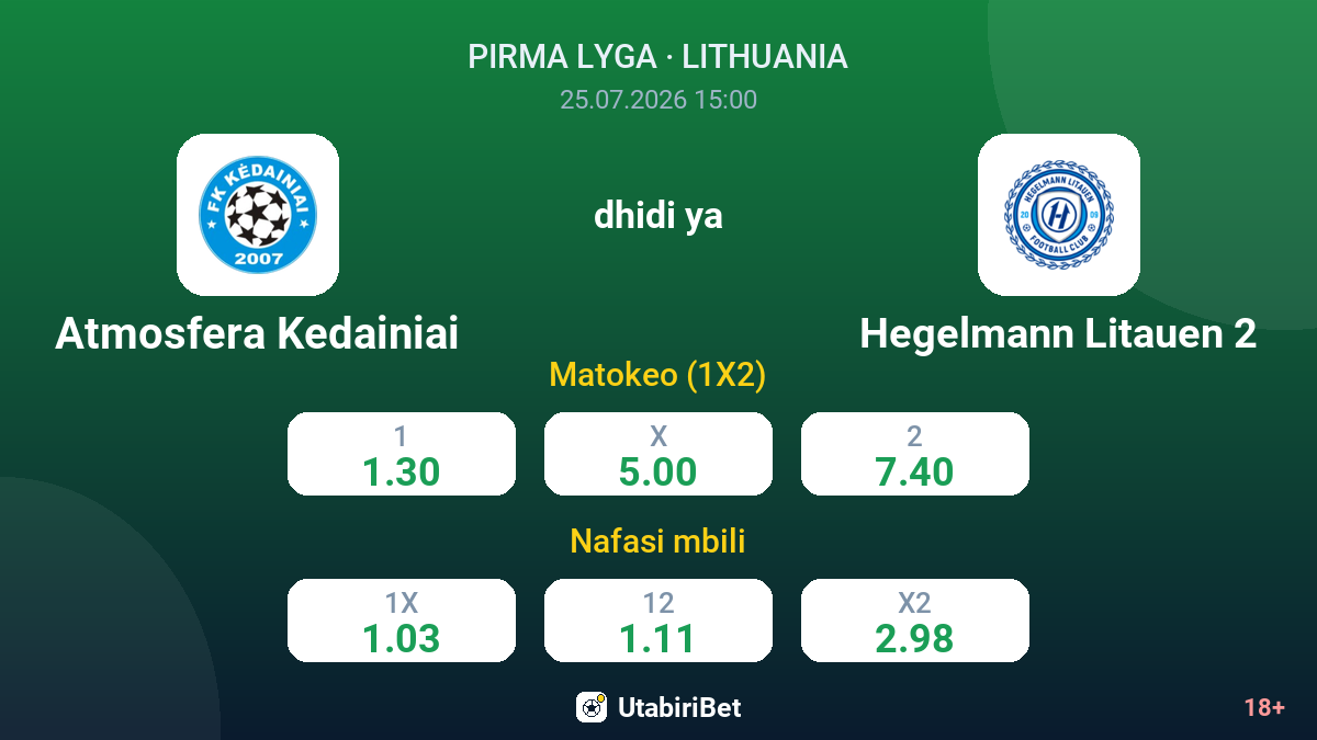 Atmosfera Kedainiai dhidi ya Hegelmann Litauen 2 — odds