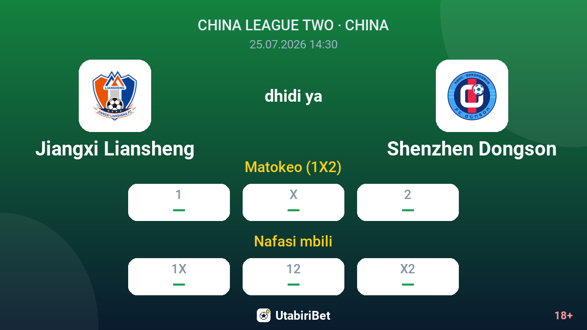 Jiangxi Liansheng dhidi ya Shenzhen Dongson — odds