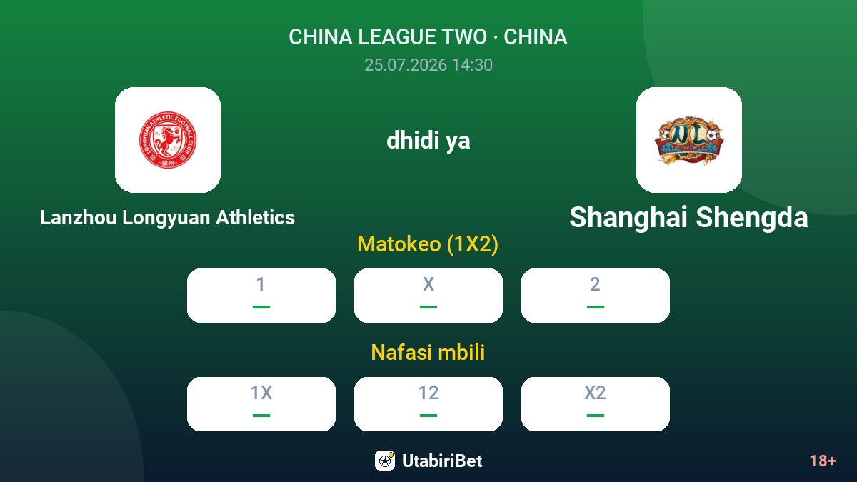 Lanzhou Longyuan Athletics dhidi ya Shanghai Shengda — odds