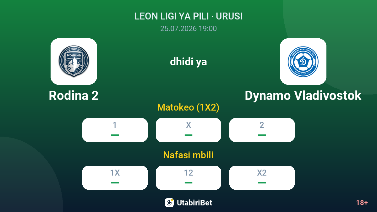 Rodina 2 dhidi ya Dynamo Vladivostok — odds