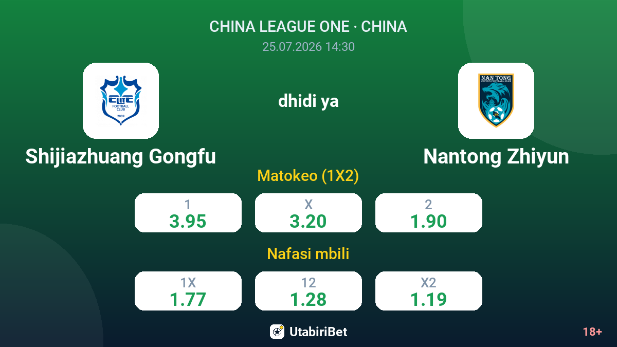 Shijiazhuang Gongfu dhidi ya Nantong Zhiyun — odds