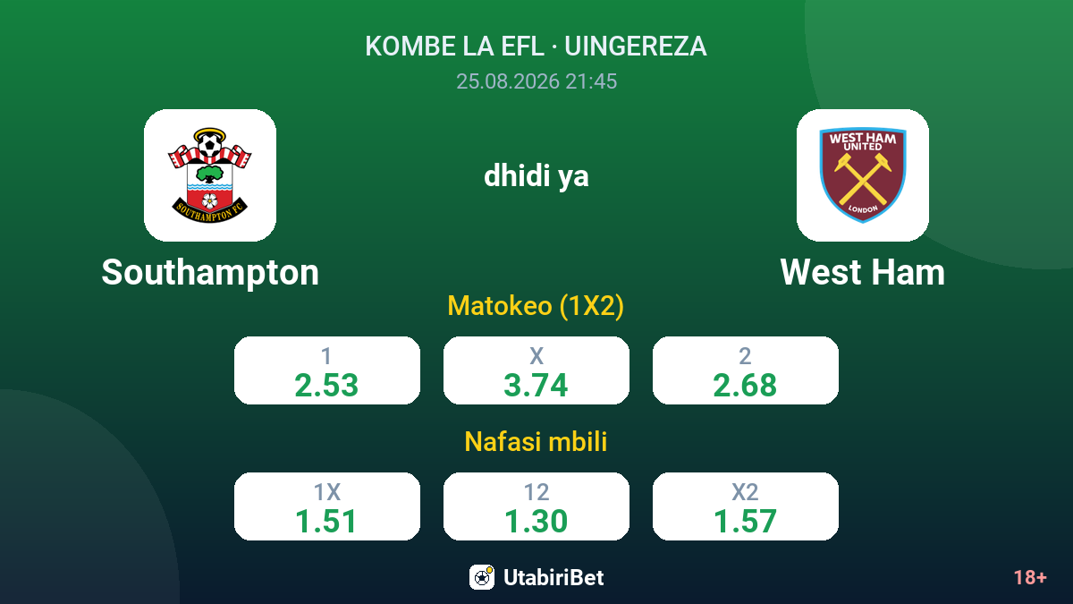 Southampton vs West Ham — odds