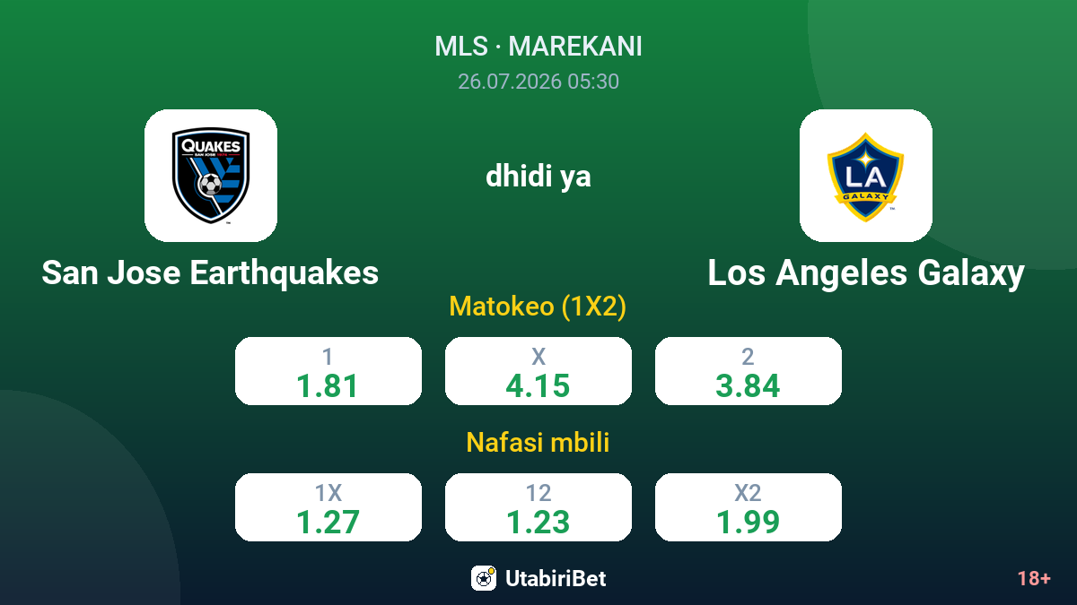 San Jose Earthquakes dhidi ya Los Angeles Galaxy — odds