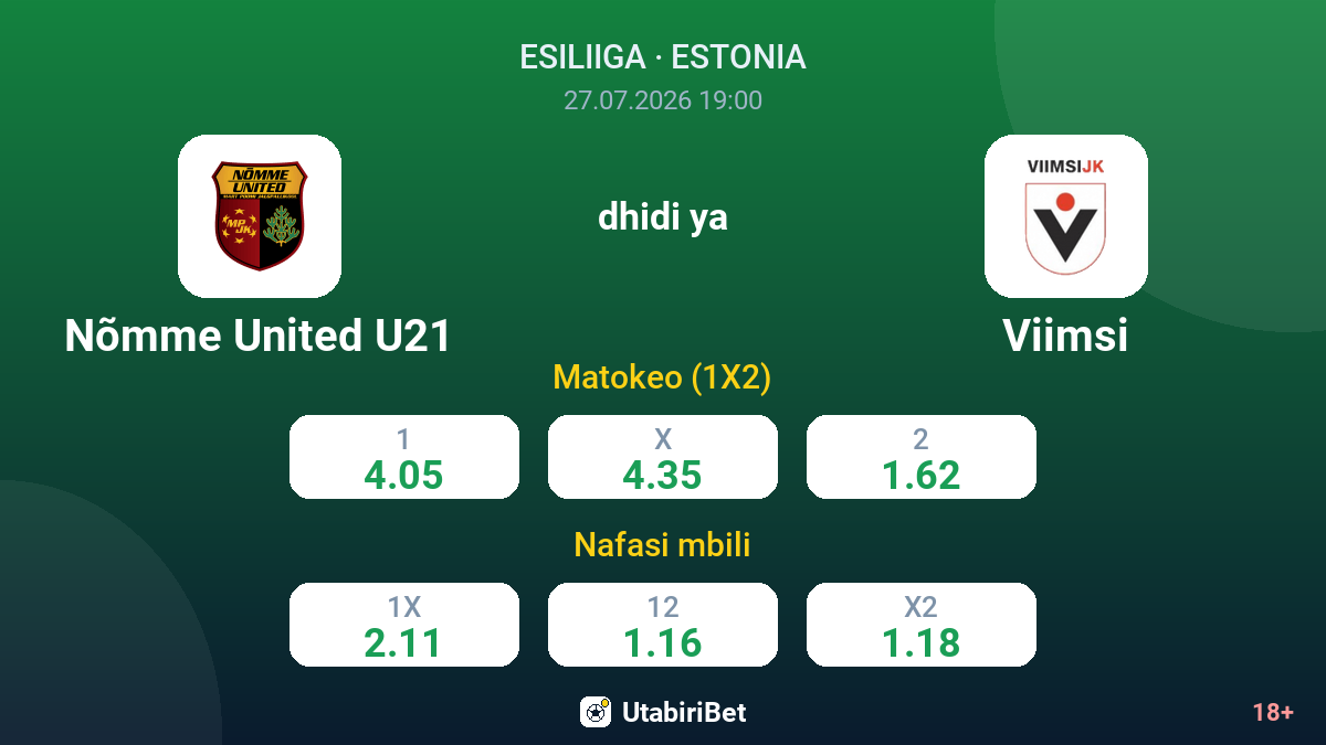 Nõmme United U21 dhidi ya Viimsi — odds