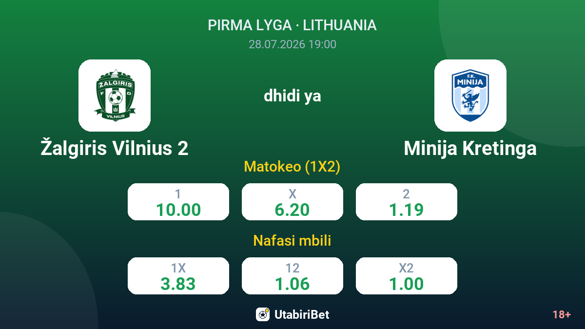 Žalgiris Vilnius 2 dhidi ya Minija Kretinga — odds