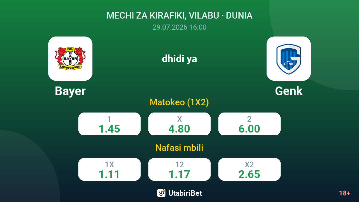 Bayer dhidi ya Genk — odds