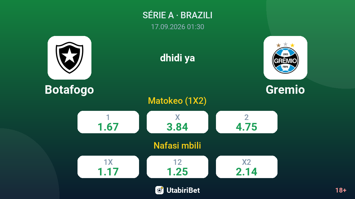 Botafogo vs Gremio — odds
