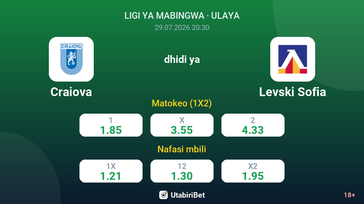 Craiova dhidi ya Levski Sofia — odds