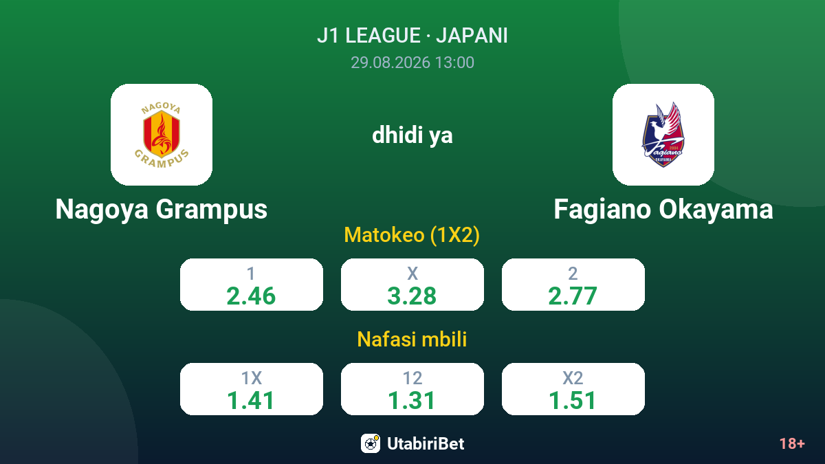Nagoya Grampus vs Fagiano Okayama — odds