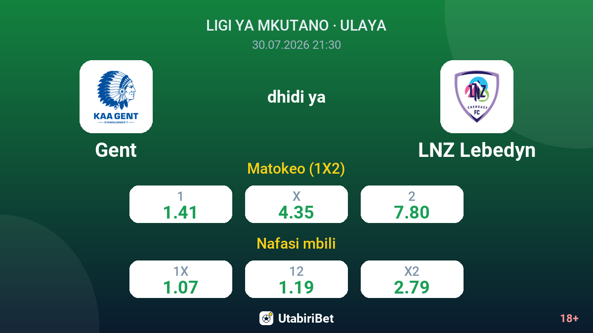 Gent dhidi ya LNZ Lebedyn — odds