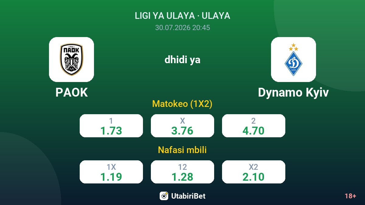 PAOK dhidi ya Dynamo Kyiv — odds