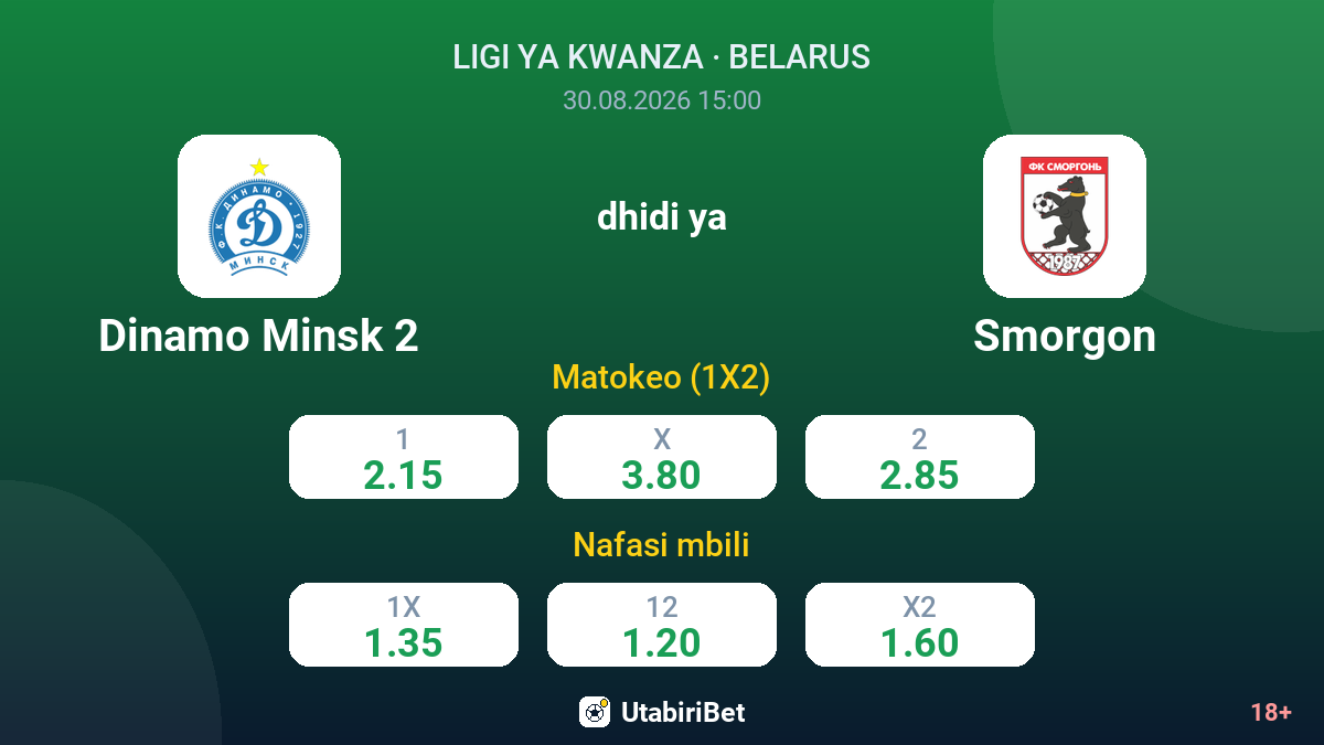 Dinamo Minsk 2 vs Smorgon — odds