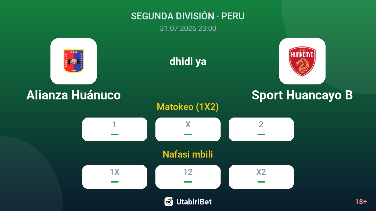 Alianza Huánuco dhidi ya Sport Huancayo B — odds