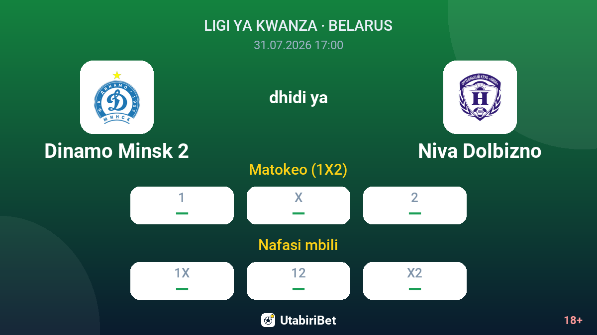 Dinamo Minsk 2 dhidi ya Niva Dolbizno — odds